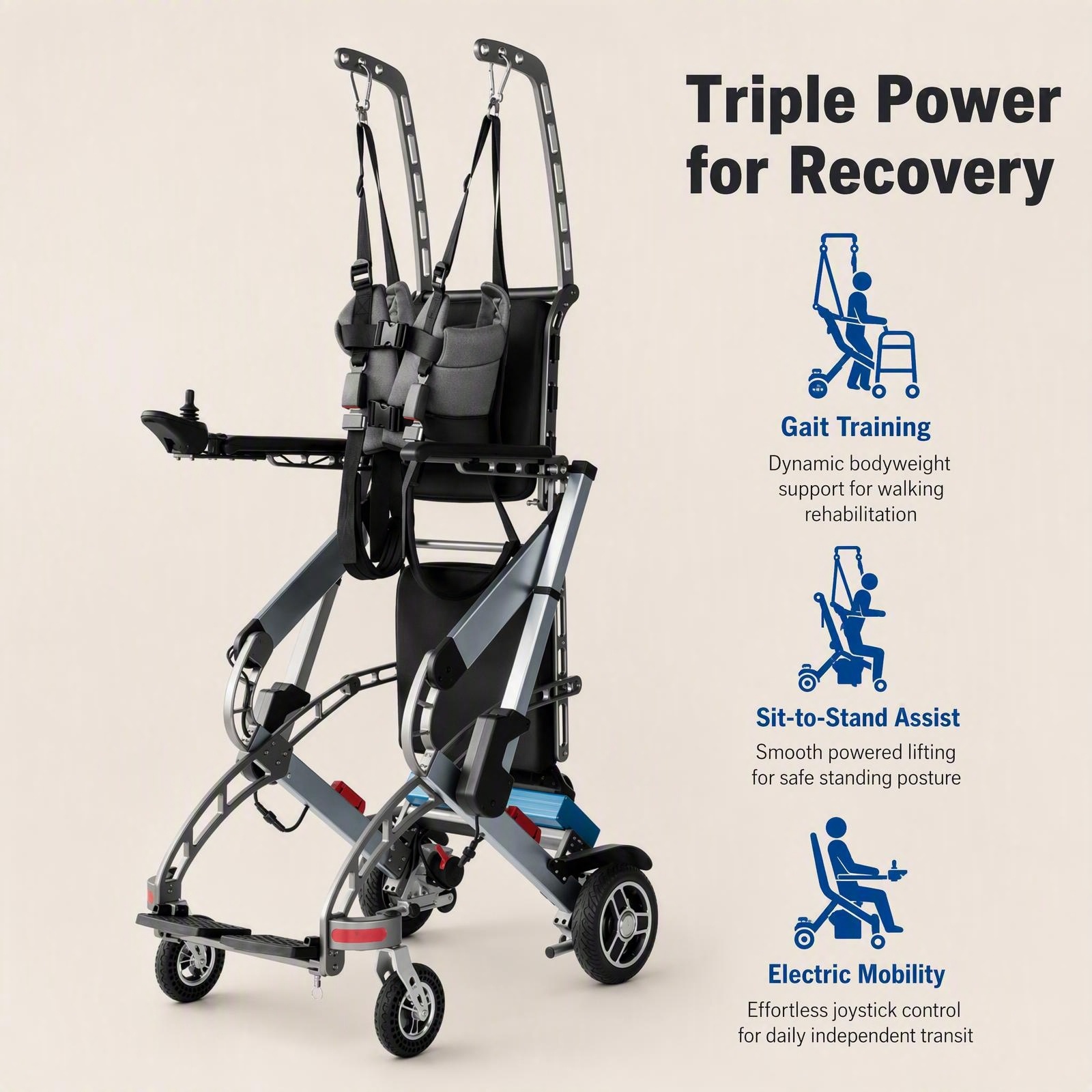 2-in-1 Electric Wheelchair & Standing Rehabilitation Trainer for Independent Living Power Standing Assist Robot