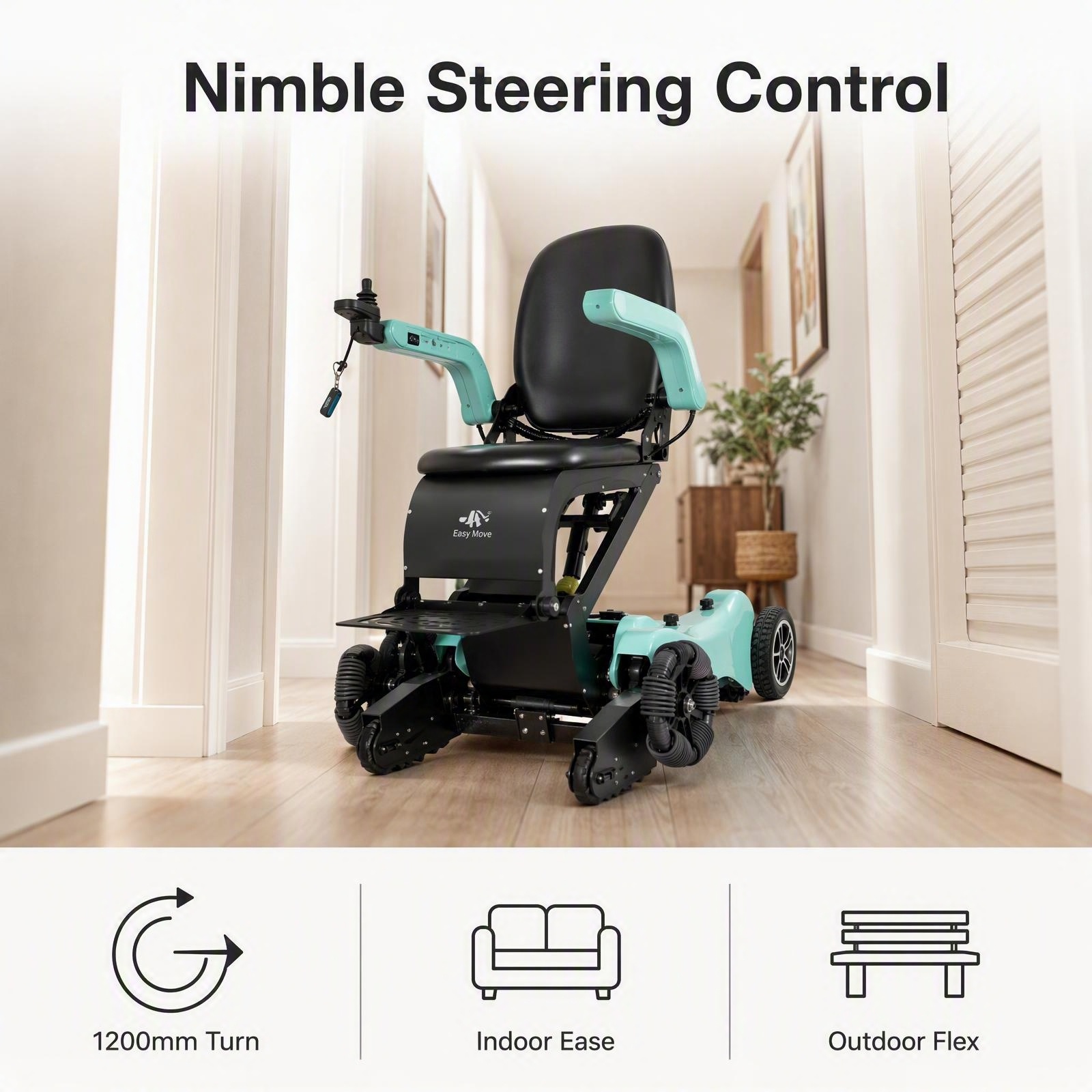Foldable All-Terrain Electric Mobility Wheelchair, Smart Height Adjustable Stair Climbing Power Scooter - Image 3
